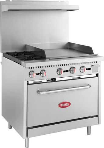 Kratos 36" Wide Commercial Gas Range with 24" Griddle, 2 Burners, and Full Size Oven, Stainless Steel Range for Restaurants, 130,000 BTU, Natural Gas (29Y-047-NAT) in Saudi Arabia