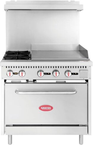 Kratos 36" Wide Commercial Gas Range with 24" Griddle, 2 Burners, and Full Size Oven, Stainless Steel Range for Restaurants, 130,000 BTU, Natural Gas (29Y-047-NAT) in Saudi Arabia