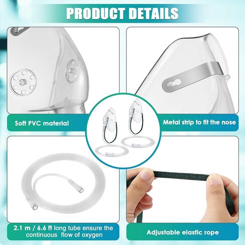 Geiserailie 2 Pack L Size Oxygen Mask with 6.6 Ft Tubing and Adjustable Elastic Strap, Adult Oxygen Mask with Tubing, Transparent Oxygen Masks for Face Adult in Saudi Arabia