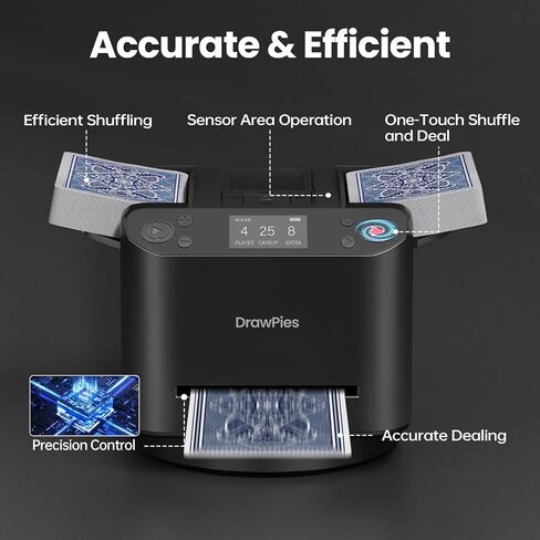 Automatic Card shuffler and Dealer 2-in-1 Machine 2025, 1-12 Player, Rotatable 360°, Remote Card Calling, Ultra Quiet, Rechargeable, for Board Games and Poker, Casino Card, UNO, Five Crowns in Kuwait
