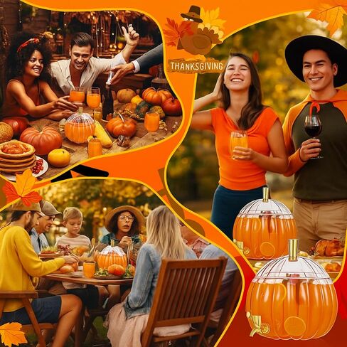 1.3 Gallon Thanksgiving Pumpkin Plastic Drink Dispenser with 4 Clear Plastic Cups Pumpkin Shaped Drink Dispenser Fall Harvest Kitchen Decoration with Spigot for Halloween Autumn Party Supplies in Saudi Arabia