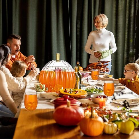 1.3 Gallon Thanksgiving Pumpkin Plastic Drink Dispenser with 4 Clear Plastic Cups Pumpkin Shaped Drink Dispenser Fall Harvest Kitchen Decoration with Spigot for Halloween Autumn Party Supplies in Saudi Arabia