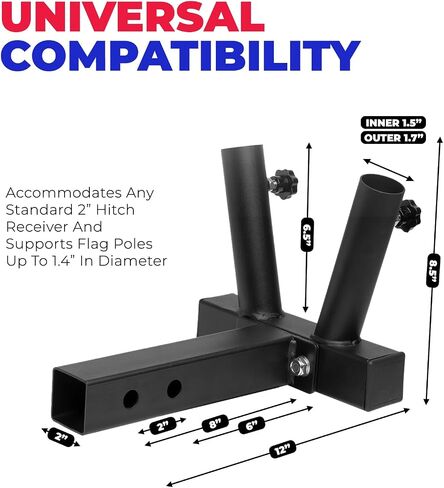 Stark USA Hitch Mount 3 Flag Pole Holder with 2-Inch Hitch, Quick Install Trailer Flag Mount, Suitable for Jeep, Trailers, Trucks, SUVs, RVs and Pickups in Saudi Arabia