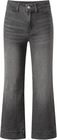 سراويل جينز عريض الساق للنساء العصرية عالي الخصر الجينز الممتد على مستقيم الساق الساق الكاحل الكاحل مع جيوب in Kuwait