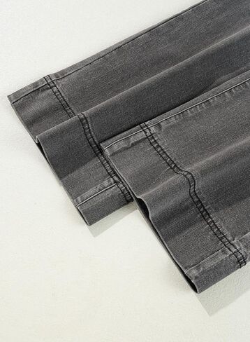 سراويل جينز عريض الساق للنساء العصرية عالي الخصر الجينز الممتد على مستقيم الساق الساق الكاحل الكاحل مع جيوب in Kuwait