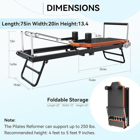 Pilates Reformer,Dpiolrcag Foldable Pilates Machine & Equipment for Home Use and Gym Workout, Suitable for Advanced and Beginners Users, Up to 250 lbs Weight Capacity in Saudi Arabia