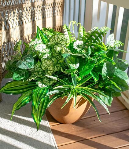 Artificial 8 Bunches Greenery Plants Fake Plastic Leaves with Stems UV Resistant Outside Faux Plants Bushes for Outdoor Patio Garden Front Porch Yard Decor in Saudi Arabia