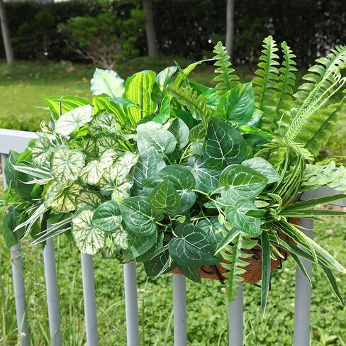 Artificial 8 Bunches Greenery Plants Fake Plastic Leaves with Stems UV Resistant Outside Faux Plants Bushes for Outdoor Patio Garden Front Porch Yard Decor in Saudi Arabia