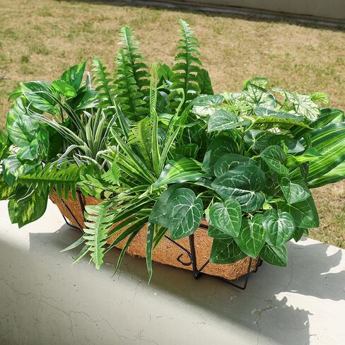 Artificial 8 Bunches Greenery Plants Fake Plastic Leaves with Stems UV Resistant Outside Faux Plants Bushes for Outdoor Patio Garden Front Porch Yard Decor in Saudi Arabia