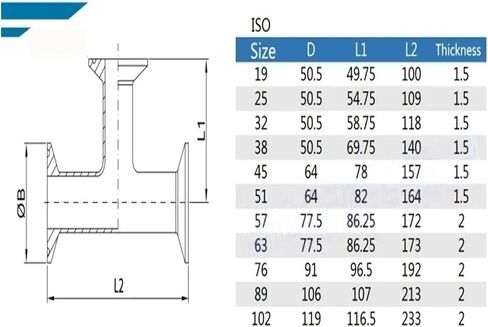 1pcs 19/25/32/38/45/51/57/63/76/89/102/108mm O/D 304 Stainless Steel Ferrule 3 Way Tee Connector Pipe Fitting 1.5"-4" Tri Clamp(32mm x Ferrule 50.5) in Saudi Arabia