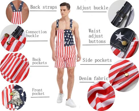 American Flag Overalls Denim Bib Shorts for Men And Women 4Th of July Denim Shortalls Adjustable Jean Jumpsuit Shorts in Saudi Arabia