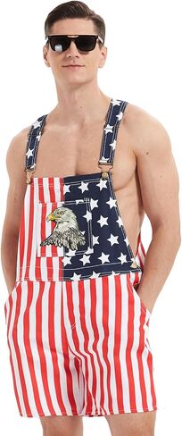 American Flag Overalls Denim Bib Shorts for Men And Women 4Th of July Denim Shortalls Adjustable Jean Jumpsuit Shorts in Saudi Arabia