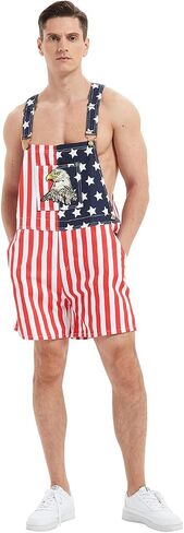 American Flag Overalls Denim Bib Shorts for Men And Women 4Th of July Denim Shortalls Adjustable Jean Jumpsuit Shorts in Saudi Arabia