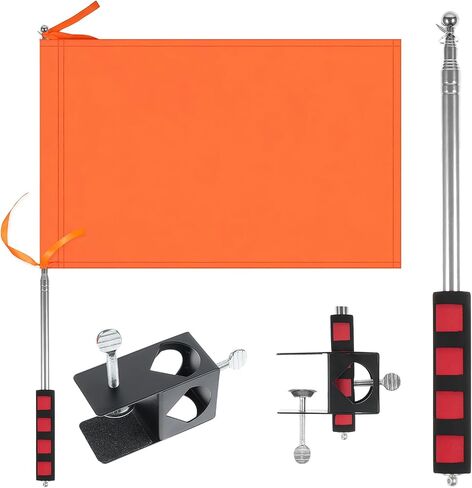 Orange Boat Flag, 12" x 18" Water Ski Boat Safety Flag with 79" Metal Retractable Boat Safety Flagpole and Fix Base for Kayak Floating Tubing Wakeboarding Swimming Surfing Watersports in Saudi Arabia