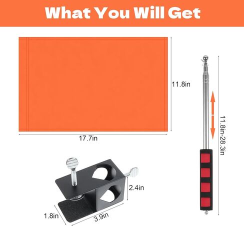 Orange Boat Flag, 12" x 18" Water Ski Boat Safety Flag with 79" Metal Retractable Boat Safety Flagpole and Fix Base for Kayak Floating Tubing Wakeboarding Swimming Surfing Watersports in Saudi Arabia