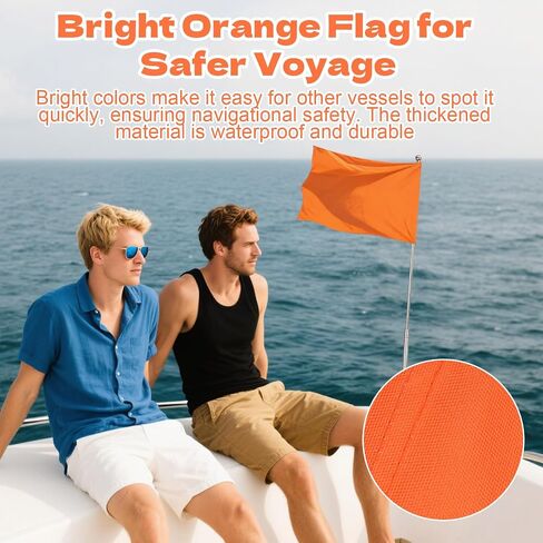Orange Boat Flag, 12" x 18" Water Ski Boat Safety Flag with 79" Metal Retractable Boat Safety Flagpole and Fix Base for Kayak Floating Tubing Wakeboarding Swimming Surfing Watersports in Saudi Arabia