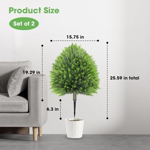 25.6" Artificial Boxwood Topiary Ball Trees: 2 Pack Fake Shrubs with Spike – UV Resistant & Fade Resistant Faux Bushes, Evergreen Artificial Plants for Indoor Outdoor Front Porch Garden in Saudi Arabia