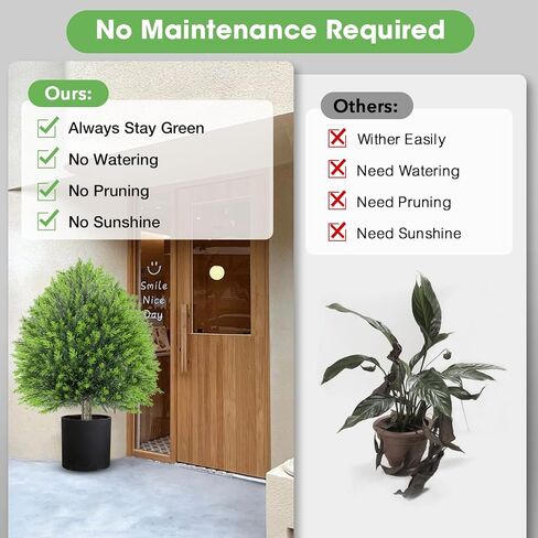 25.6" Artificial Boxwood Topiary Ball Trees: 2 Pack Fake Shrubs with Spike – UV Resistant & Fade Resistant Faux Bushes, Evergreen Artificial Plants for Indoor Outdoor Front Porch Garden in Saudi Arabia