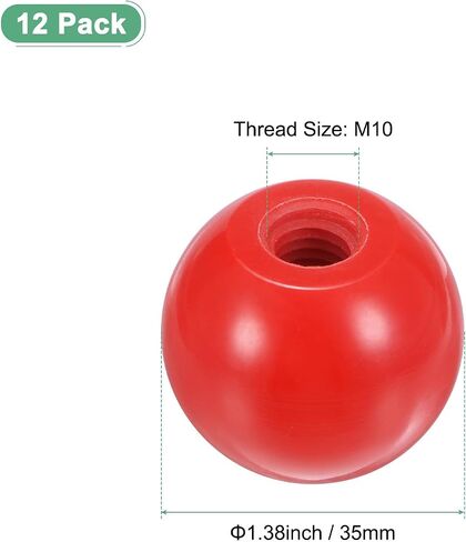12-Pack Threaded Ball Knobs, M6 Female Thread 25mm Dia. Thermoset Ball Knob for Lathe/Machine/Lawn Mowers, Round Phenolic Lever Handle [Red] in Saudi Arabia