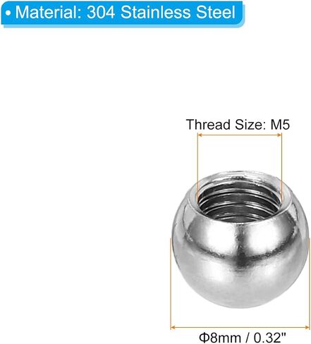PATIKIL M5x8mm Ball Nuts Knob, 8 Pcs Female Thread 304 Stainless Steel Round Blind Hole Screw Cap Cover for Lighting Machinery DIY Decoration, Silver in Kuwait
