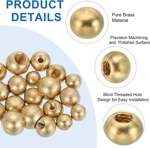 PATIKIL 20pcs M3/M4/M5/M6 Ball Thread Cap Nuts Knob, Brass Gold Light Fixture Screws Nut Lamp Decorative Screw Caps Cover for Lighting, 10mm/12mm in Kuwait