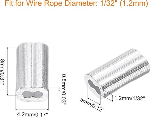 UXCELL 200PCS حلقة جرمين من الألومنيوم لحبل سلك القطر 1/32 "، حبل حبل الألمنيوم المزدوج لخط الكابل in Saudi Arabia