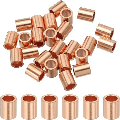 uxcell 3/16"(4mm) Wire Rope Stop Sleeve, Copper Crimping Loops Sleeve Round Crimp Ferrules for Wire Rope and Cable Ferrule, Gold 25Pcs in Saudi Arabia