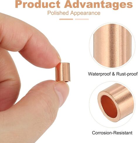 uxcell 3/16"(4mm) Wire Rope Stop Sleeve, Copper Crimping Loops Sleeve Round Crimp Ferrules for Wire Rope and Cable Ferrule, Gold 25Pcs in Saudi Arabia