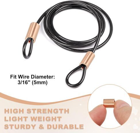uxcell 3/16"(4mm) Wire Rope Stop Sleeve, Copper Crimping Loops Sleeve Round Crimp Ferrules for Wire Rope and Cable Ferrule, Gold 25Pcs in Saudi Arabia