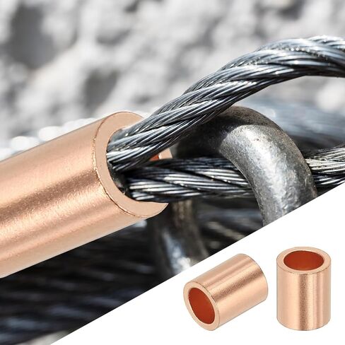 uxcell 3/16"(4mm) Wire Rope Stop Sleeve, Copper Crimping Loops Sleeve Round Crimp Ferrules for Wire Rope and Cable Ferrule, Gold 25Pcs in Saudi Arabia