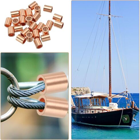 uxcell 3/16"(4mm) Wire Rope Stop Sleeve, Copper Crimping Loops Sleeve Round Crimp Ferrules for Wire Rope and Cable Ferrule, Gold 25Pcs in Saudi Arabia