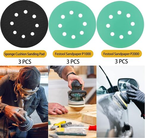 Foam Sanding Pads for Orbital Sander - 3PCS 5 Inch 8 Holes Interface Hook and Loop Surfprep Pad With 6PCS Festool Sandpapers in Saudi Arabia