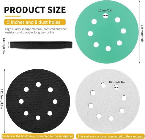 Foam Sanding Pads for Orbital Sander - 3PCS 5 Inch 8 Holes Interface Hook and Loop Surfprep Pad With 6PCS Festool Sandpapers in Saudi Arabia
