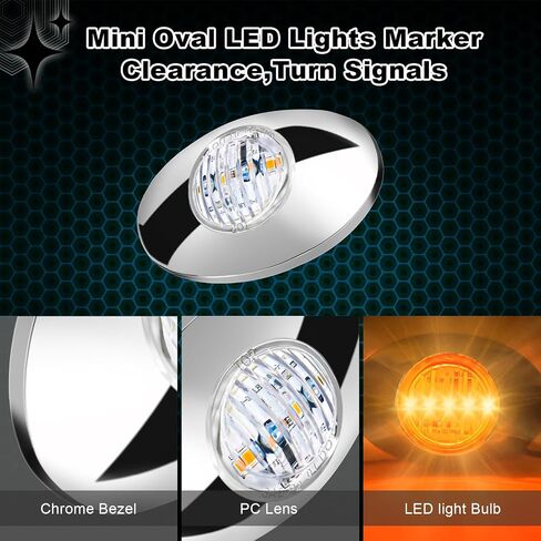 10Pcs 3"x2" Amber Lens Amber LED Side Marker Clearance Lights, Ultra-Bright 3 LED Oval Chrome Waterproof for Peterbilt Kenworth Freightliner Semi Truck Trailers, 12V in Saudi Arabia