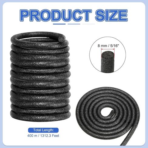 PATIKIL 5/16 Inch(8mm) Diameter x 1312.3 Feet Backer Rod for Gaps and Joints, Foam Rope Caulk Crack Joint Filler Roll Seal Weather Strip for Home Construction, Black in Saudi Arabia