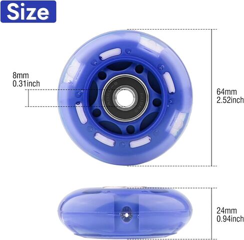 8pcs 70mm inline Skate Wheels Purple Flashing Wheels for Kids and Youth Beginners Children's Inline Skates Indoor/Outdoor Use (Purple, 70mm) in Saudi Arabia