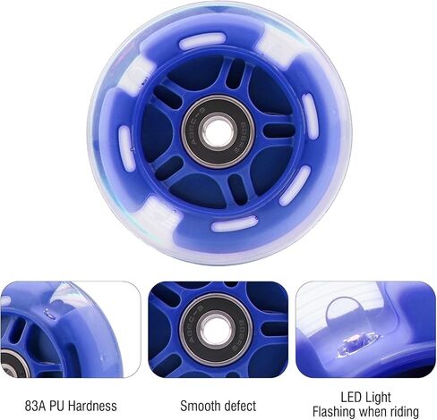 8pcs 70mm inline Skate Wheels Purple Flashing Wheels for Kids and Youth Beginners Children's Inline Skates Indoor/Outdoor Use (Purple, 70mm) in Saudi Arabia