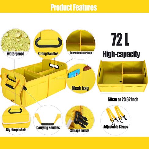Car Suv Trunk Organizer,Sturdy Storage Organizer for Car Accessories,Tools,Sundries.Upgraded 4 Carrying Handles,72L,Foldable,Waterproof,Multi Compartment,2 Straps for Fixation(Pink) in Saudi Arabia