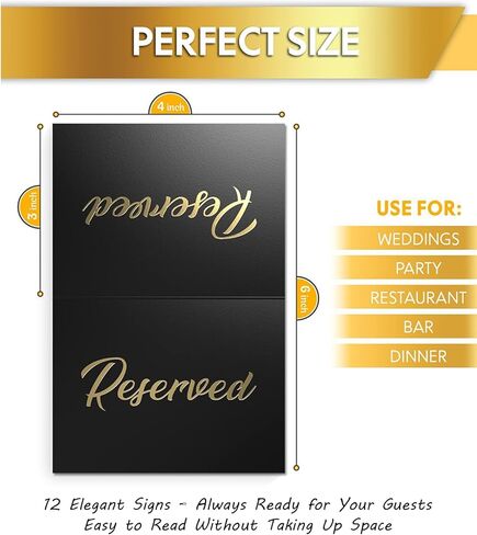 12 Pack Reserved Table Signs for Wedding, Elegant Reserved Seating Signs for Tables, Designed for Wedding, Parties and Events 4x3 Inches Black in Kuwait