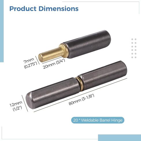 20 PCS Weld On Door Hinges, 3-1/8 x 1/2 in Weldable Barrel Hinges, Heavy Duty Metal Door Hinges, Detachable Gate Door Hinge for Swing Doors, Windows, Trailer Ramps, Trailer Gates in Saudi Arabia