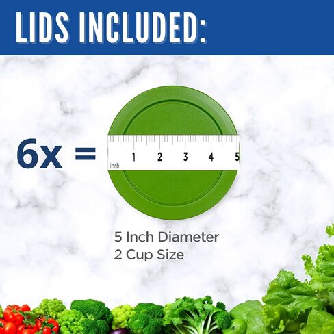 Replacement Lids for Pyrex 2-Cup Glass Food Storage Container Bowls, 5-Inch Plastic Round Lids Covers fits Pyrex 7200-PC, Airtight & Leakproof (6-Pack, Green) in Kuwait