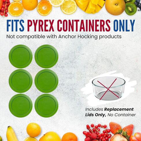 Replacement Lids for Pyrex 2-Cup Glass Food Storage Container Bowls, 5-Inch Plastic Round Lids Covers fits Pyrex 7200-PC, Airtight & Leakproof (6-Pack, Green) in Kuwait
