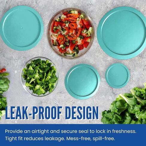 Replacement Lids for Pyrex 2-Cup Glass Food Storage Container Bowls, 5-Inch Plastic Round Lids Covers fits Pyrex 7200-PC, Airtight & Leakproof (6-Pack, Green) in Kuwait