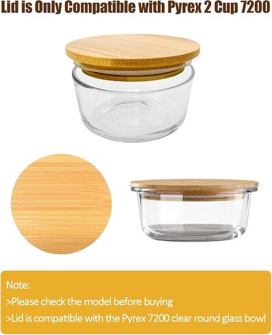 غطاء بديل لـ Pyrex - متوافق فقط مع وعاء حاويات 7200 -PC 2 كوب ، أغطية تغطية تخزين خشبية مستديرة ، خالية من BPA ، غطاء تخزين الغذاء القابل لإعادة الاستخدام يحمي أغطية ختم محكم الإغلاق in Kuwait