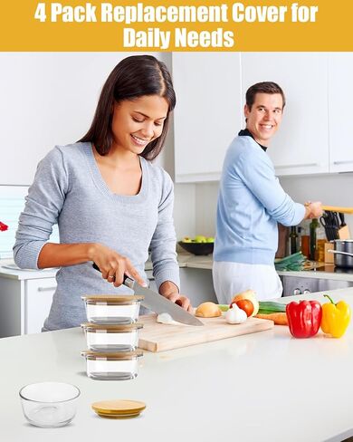 غطاء بديل لـ Pyrex - متوافق فقط مع وعاء حاويات 7200 -PC 2 كوب ، أغطية تغطية تخزين خشبية مستديرة ، خالية من BPA ، غطاء تخزين الغذاء القابل لإعادة الاستخدام يحمي أغطية ختم محكم الإغلاق in Kuwait
