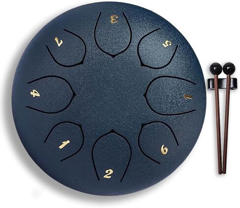 Steel Tongue Drum – 6Inch 8 Note Rain Drum for Outside Garden, Meditation & Music Education Soothing, Hand-Tuned Steel Drum Instrument & Music Gift for Family, Friends & Kids(Navy Blue) in Saudi Arabia