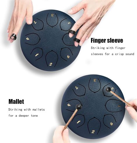 Steel Tongue Drum – 6Inch 8 Note Rain Drum for Outside Garden, Meditation & Music Education Soothing, Hand-Tuned Steel Drum Instrument & Music Gift for Family, Friends & Kids(Navy Blue) in Saudi Arabia