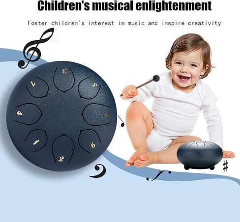 Steel Tongue Drum – 6Inch 8 Note Rain Drum for Outside Garden, Meditation & Music Education Soothing, Hand-Tuned Steel Drum Instrument & Music Gift for Family, Friends & Kids(Navy Blue) in Saudi Arabia