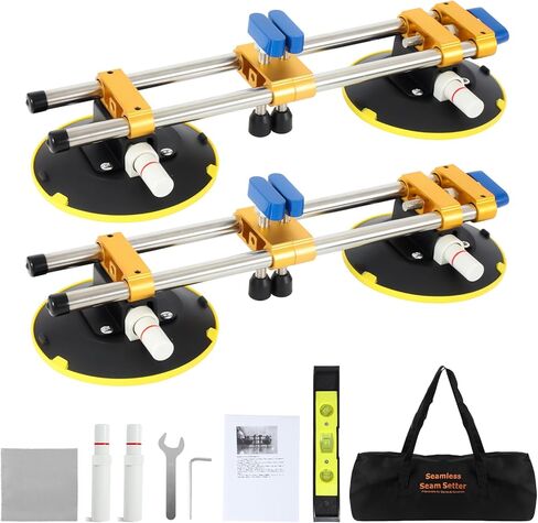 Seam Seam Setter 2 مع 6 في أكواب شفط الفراغ للانضمام والتسوية ، أداة تثبيت كونترتوب احترافية 520 رطل أو جرانيت أو حجر أو رخام أو منظم الفجوة البلاط البرتقالي in Kuwait