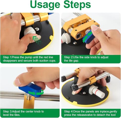 Seam Seam Setter 2 مع 6 في أكواب شفط الفراغ للانضمام والتسوية ، أداة تثبيت كونترتوب احترافية 520 رطل أو جرانيت أو حجر أو رخام أو منظم الفجوة البلاط البرتقالي in Kuwait